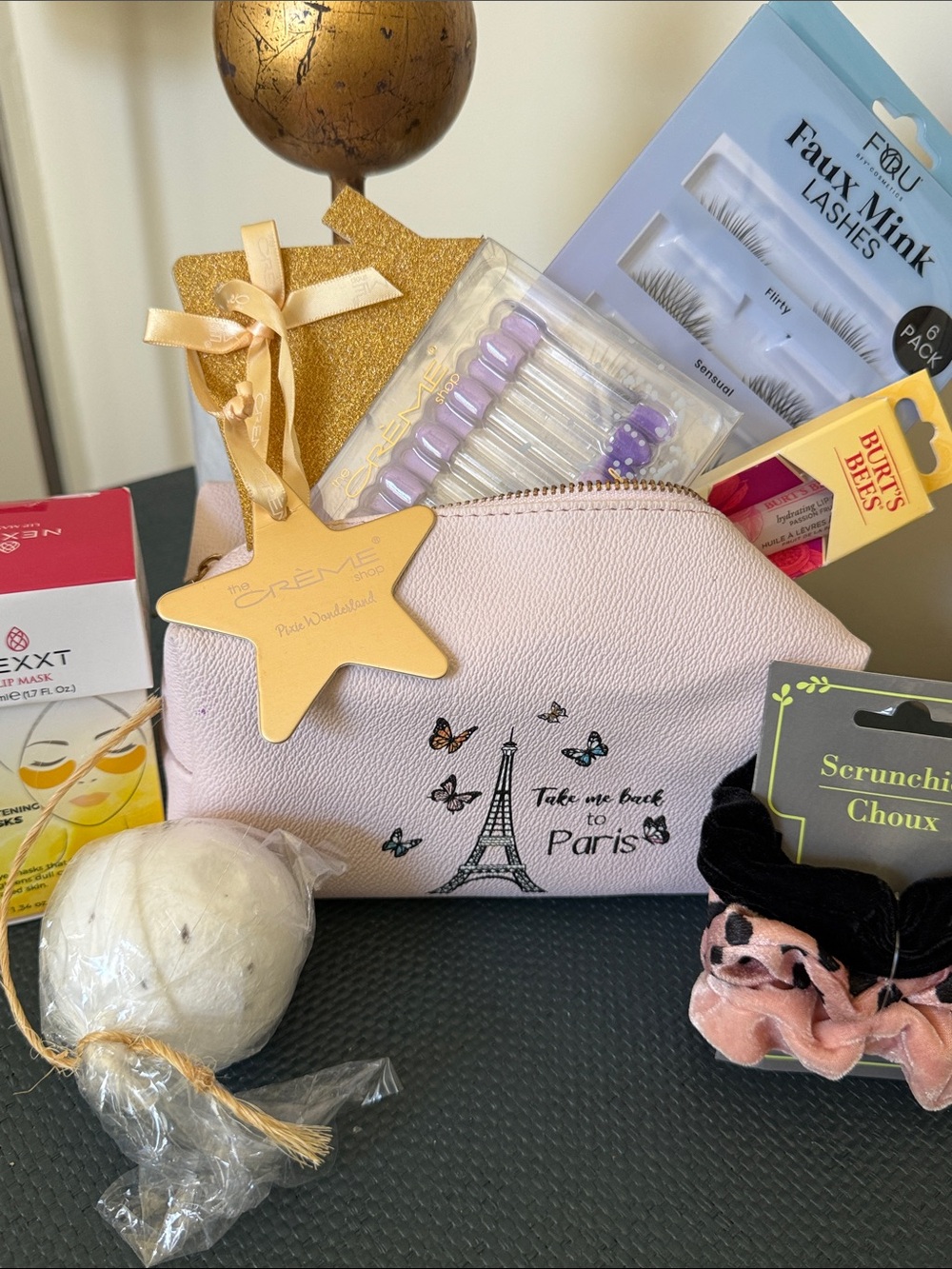Nexxt Lip Mask Crème Shop Burt’s Bees Faux Mink Lashes Bath Bomb Pouch 8pc Bundl